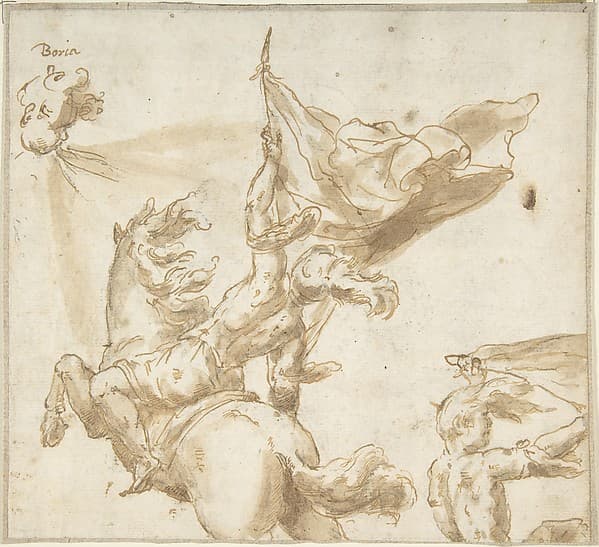 Figure of a Soldier on Horseback Holding a Flag, by Anonymous, Spanish, School of Seville, 17th century