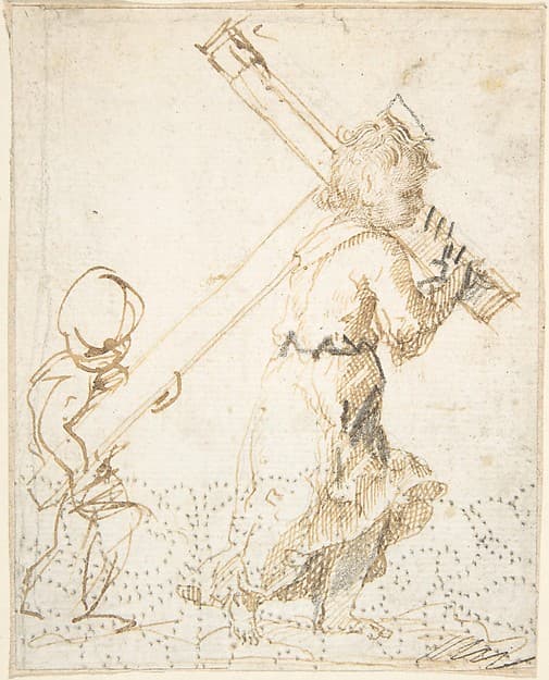Christ Child and Secondary Child Figure Bearing the Cross (recto); Fragment of Design for Ornamental Border (verso), by Anonymous, Spanish, School of Seville, 17th century