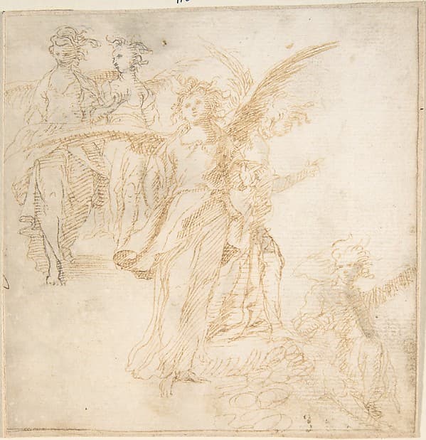 Studies for Figures of Five Angels, by Anonymous, Spanish, School of Seville, 17th century