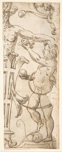 Fragment of a Grotesque Decoration with a Term and Putto, by Andrés de Melgar