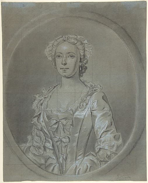 Half-length portrait study of a woman wearing a cap and pearl earrings, by Joseph van Aken