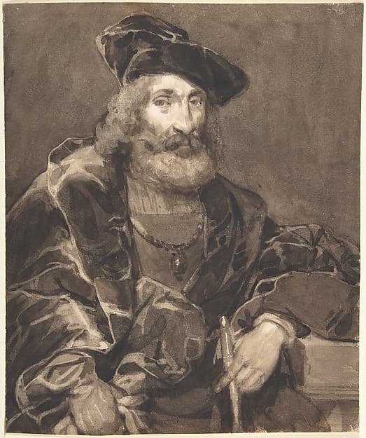 Half-length portrait of a bearded man in historical dress, by Richard Parkes Bonington
