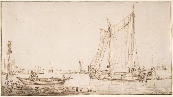River Scene with Boats, by Simon de Vlieger