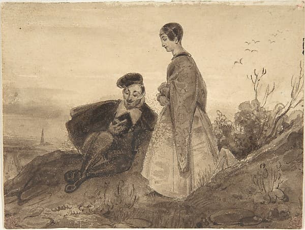 Man and woman in a landscape (Faust and Marguerite), by Richard Parkes Bonington
