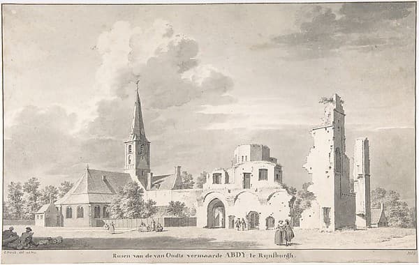 The Church and Ruins of Rijnsburg, Seen from the Northeast, by Cornelis Pronk