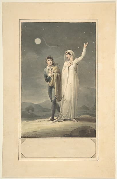 Nocturnal Landscape with Two Figures (design for an engraved book illustration), by Henry Corbould