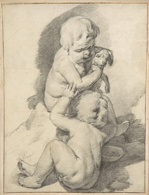 Two Boys with a Puppy, by Cornelis Visscher