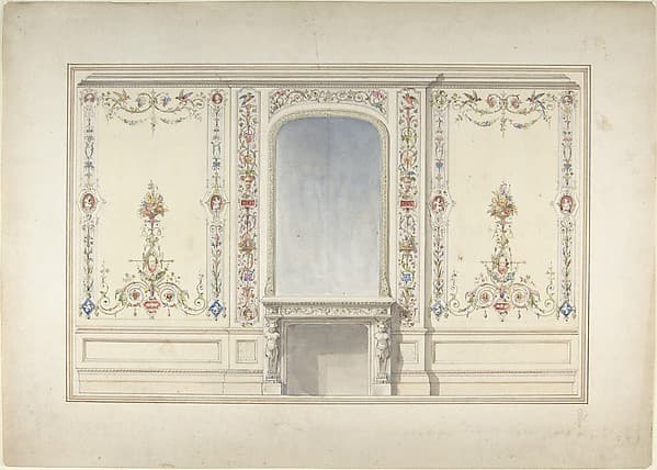 Elevation of Fireplace Wall in an Elizabethan Revival Room, by John Dibblee Crace