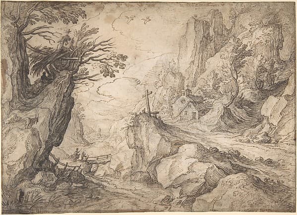 A Mountainous River Landscape with a Hermit and a Chapel, by Matthijs Bril the Younger
