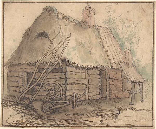 A Farm Building (recto); Head of a Woman and Slight Sketch of Woman Holding a Child (verso), by Abraham Bloemaert