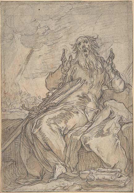Saint Paul Seated, with his Conversion in the Background (recto); Figure Sketch (verso), by Abraham Bloemaert