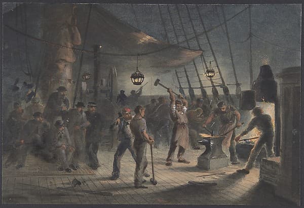 The Forge on Deck, Night of August 9th: Preparing the Iron Plating for Capstan, by Robert Charles Dudley