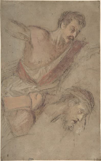Studies for a Scourging Soldier and the Head of Christ, by Jacopo Bassano (Jacopo da Ponte)