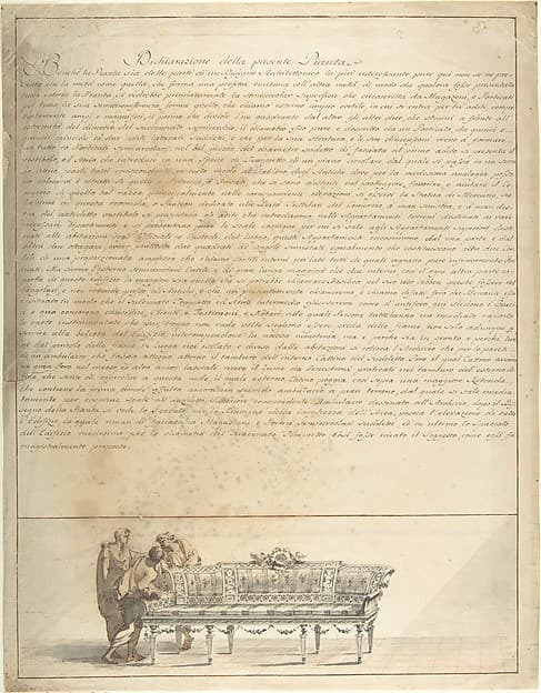 Description of a Plan with Three Figures and Divan Below, by Flaminio Innocenzo Minozzi