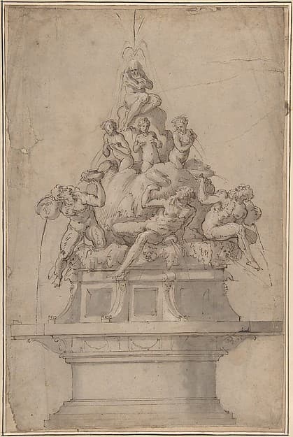 Design for a Fountain with Rivergods and Nymphs, by Giorgio Vasari