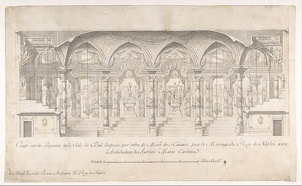 Longitudinal Section of a Ballroom Decorated for the Marriage of the King of Naples to the Archduchess of Austria, by Luigi Vanvitelli