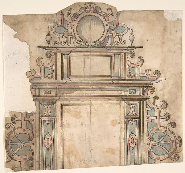 Fragment of design for architectural frame, by Anonymous, Netherlandish, 16th century