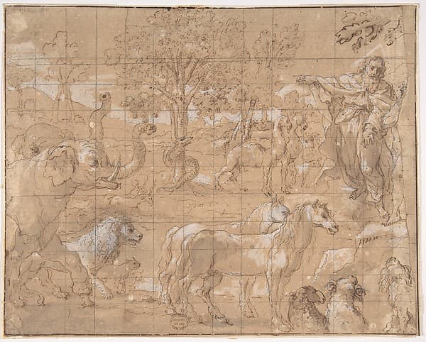 Garden of Eden; Creation of the Animals, by Anonymous, Netherlandish, 16th century