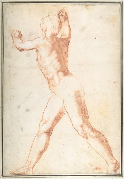 Standing Nude Man (recto); Three Studies of Soldiers (verso), by Taddeo Zuccaro
