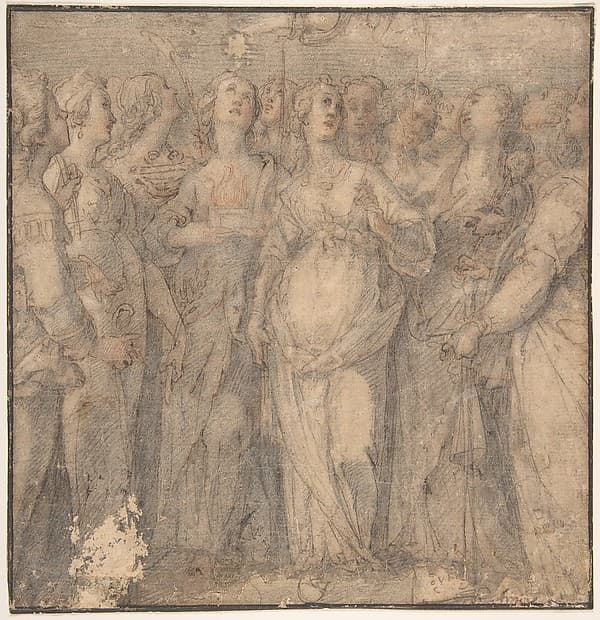 Group of Standing Female Saints (the Holy Virgins), by Anonymous, Italian, 16th to 17th century