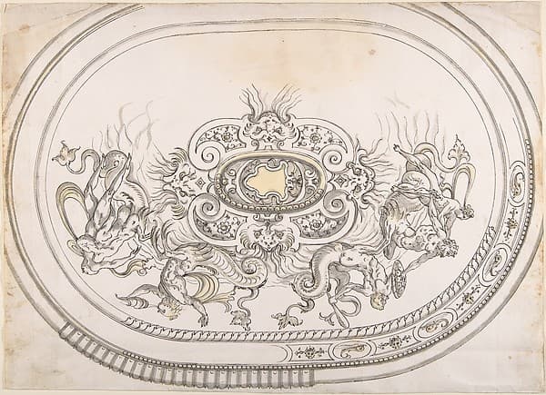 Design for a Platter with Battling Tritons and Sea Nymphs, by Erasmus Hornick