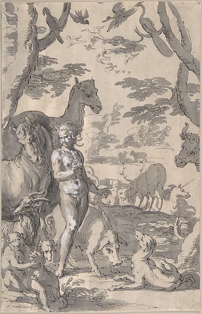 Adam in the Garden of Eden, Naming the Animals, by Joachim Wtewael