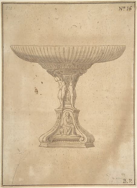 Design for a Cup Supported by Standing Nudes with Standard of Seated Figure with Book and Bird, by Jacopo da Empoli (Jacopo Chimenti)