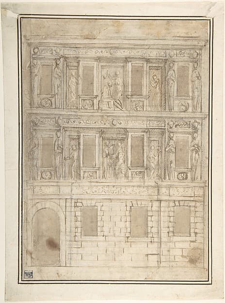 Project for a Façade Decoration (recto); Architectural Studies (verso), by Lattanzio Gambara