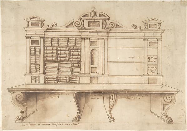 Design for a Bookcase with Writing Desk, by Anonymous, Italian, 16th century