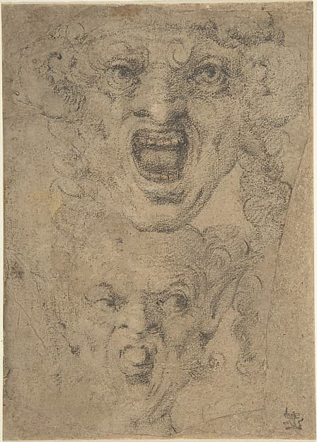 Two Studies for a Grotesque Head, by Anonymous, Italian, 16th to 17th century