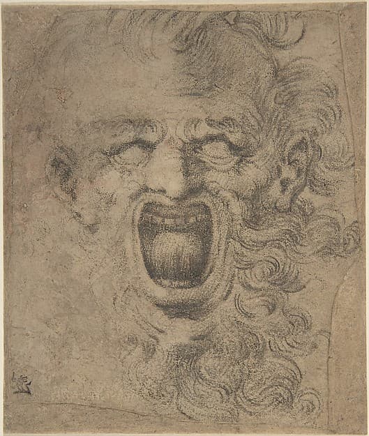 Grotesque Head with Curly Beard, by Anonymous, Italian, 16th to 17th century