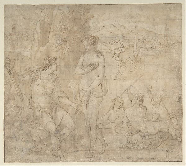 Apollo and Galatea in a Landscape with Neptune and Three Nymphs, by Orazio Samacchini