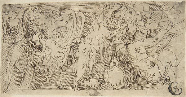 Design for a Frieze with a Grotesque Vase and Festoon with a Ram and Putto., by Anonymous, Italian, 16th to early 17th century