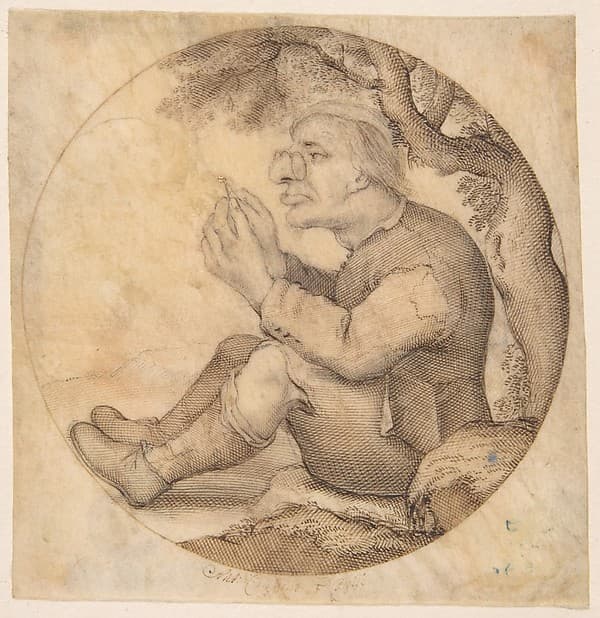 Old Man Facing Left, Wearing Glasses and Threading a Needle, by Anton Crussens