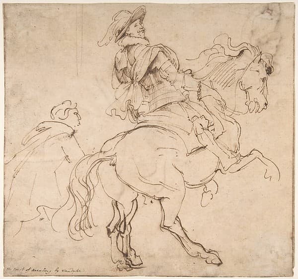 Study for an Equestrian Portrait, Possibly that of Albert de Ligne, Count of Arenberg; verso: Various Studies of Statues and Figures, Including the Venus Pudica and Scipio and his Lictor, by Anthony van Dyck