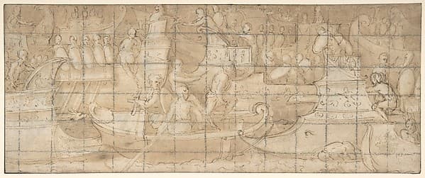 Antique Naval Battle (recto); A Battle Scene (verso), by Lattanzio Gambara