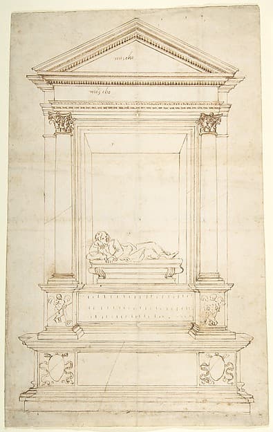 Design for a Wall Tomb, by Anonymous, Central-Italian, 16th century