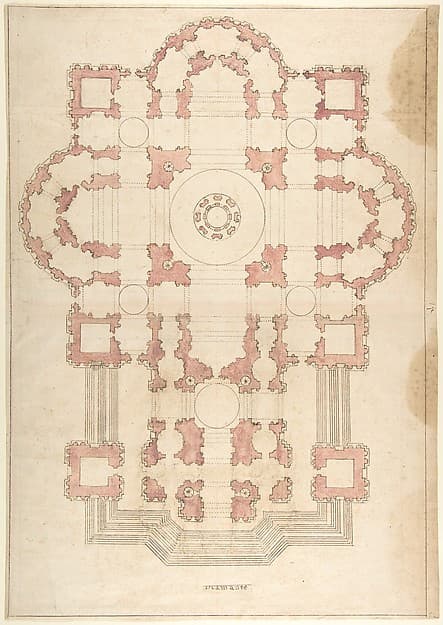 Bramante's Plan for St. Peter's, by Anonymous, Italian, 16th to 17th century