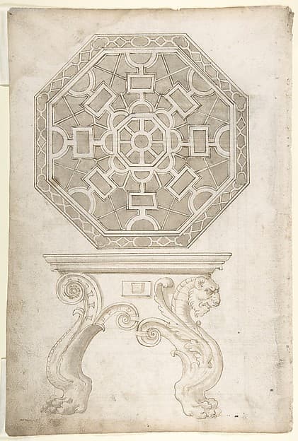 Design for an Octagonal Table and Top (recto); Design for Altar or Tomb Monument (verso), by Anonymous, Italian, 16th century