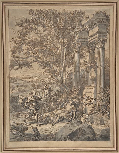 Silvio Approaches Dorinda whom He Has Wounded with an Arrow (Il Pastor Fido, act IV, scene 8), by Richard van Orley