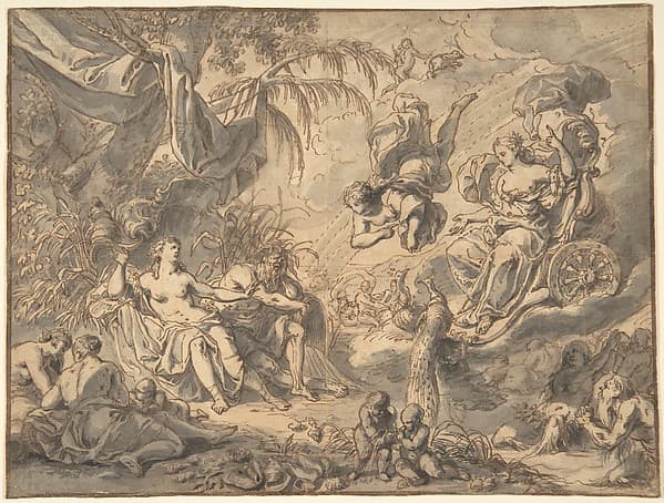 Juno on Her Chariot Visiting a Young Woman and a Rivergod, by Richard van Orley