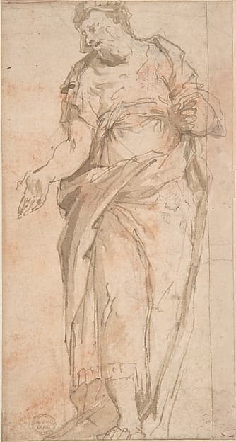 Draped Male Figure Gesturing, by Anonymous, Italian, Roman, 16th century
