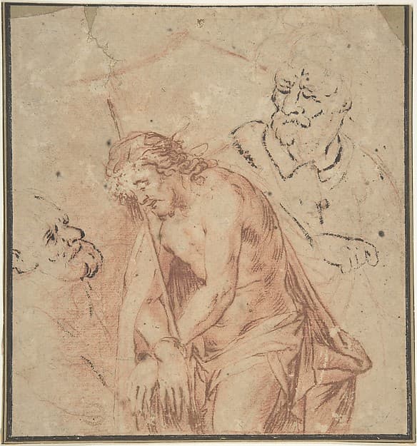 Man of Sorrows and Two Studies of Heads, by Anonymous, Flemish, 17th century