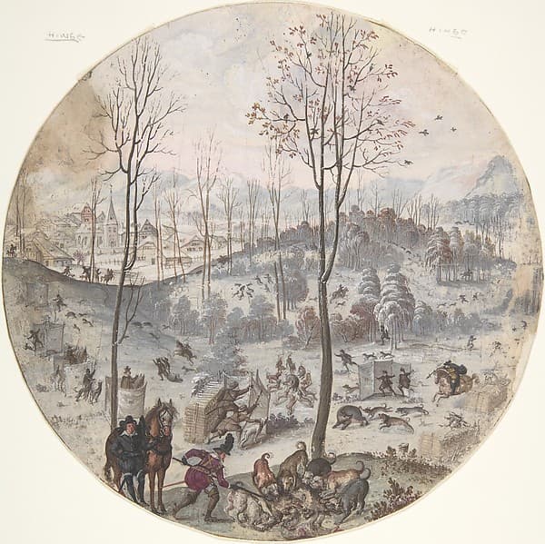 A Boar Hunt, by Anonymous, Flemish, 17th century