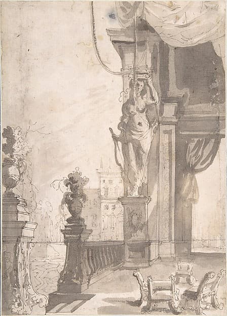 Roman Capriccio with Terrace, by Anonymous, Italian, 17th or 18th century