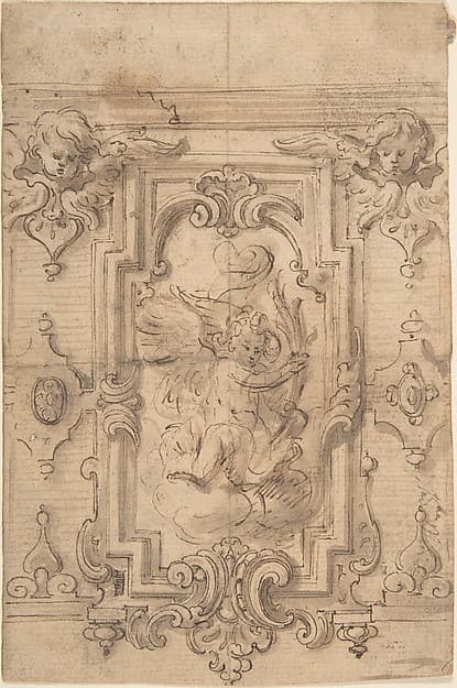 Wall Design with Flying Putto, by Anonymous, Italian, 17th or 18th century