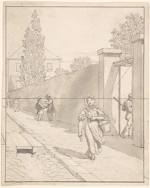 View of Charlottenborg Palace in Copenhagen with the Old Botanical Garden and Figures, by Christoffer Wilhelm Eckersberg