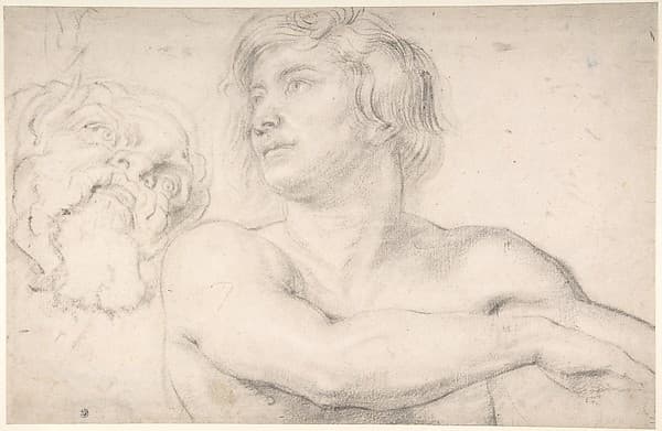 Half-Figure of a Nude Man Facing Left, Head of a Satyr, by Peter Paul Rubens