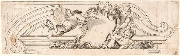 Design for a Pediment with Putti and a Blank Escutcheon, by Anonymous, Italian, Piedmontese, 18th century