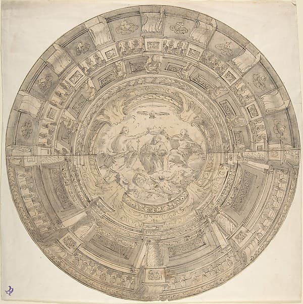 Trompe L'Oeil Ceiling with the Coronation of the Virgin and a Variant for the Decoration, by Anonymous, Italian, 17th century